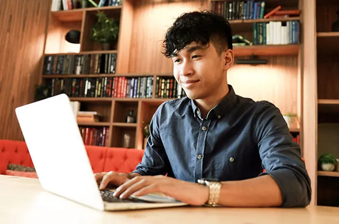 College student at computer