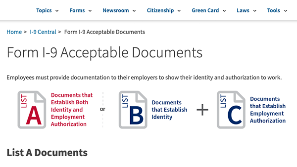 I-9 website screenshot
