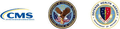 Logos: Centers for Medicare & Medicaid Services, Department of Veterans Affairs, Defense Health Agency