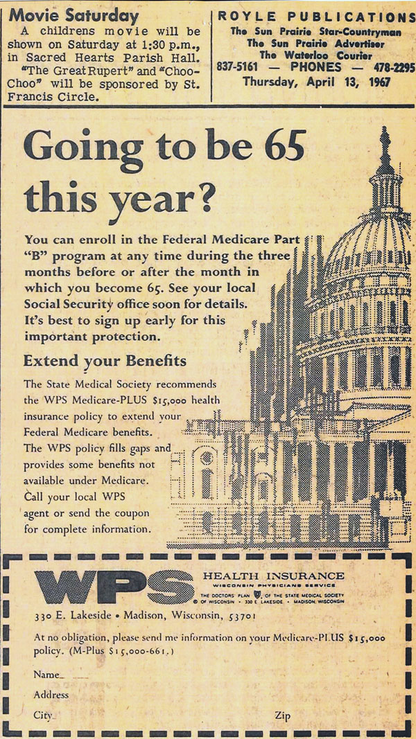 WPS Newspaper ad 1960s Medicare 